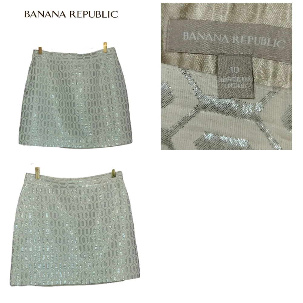 BANANA REPUBLIC SILVER METALLIC & CREAM MINI SKIRT - Picture 2 of 3